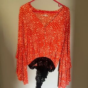 Free People Red Floral Blouse